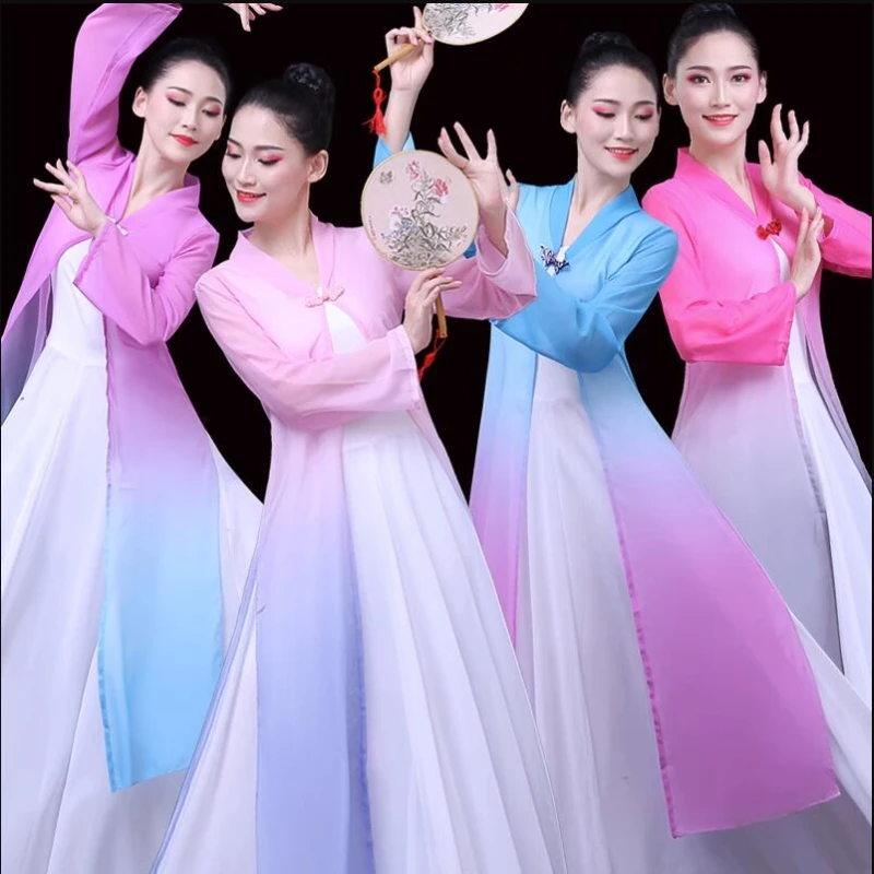 Hanfu Classical Dance Costumes Female Elegant Fan Yangko Dance National Costumes Modern Dance Suit Practice Yangko Costumes