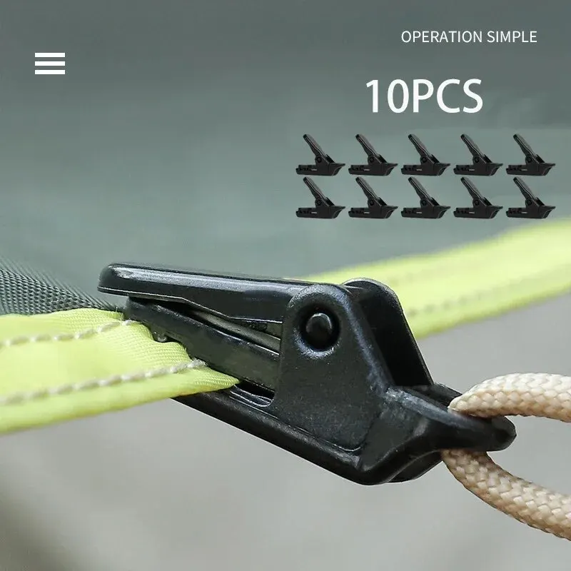 Tarpaulin Clips Outdoor Tarpaulin Clips Camping Tents Awning Wind Rope Clamp Equipment Plastic Clip Buckle Fixed Jaw Grip Hook Accesorios 10Pcs