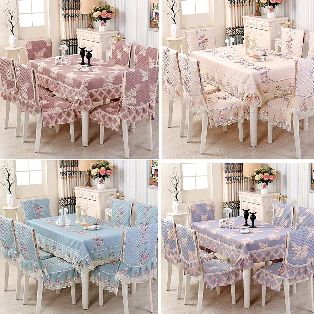 

European Jacquard Quilted padded dining chair cushion tablecloth set High quality tablecloth chair cover Table decoration kit R5