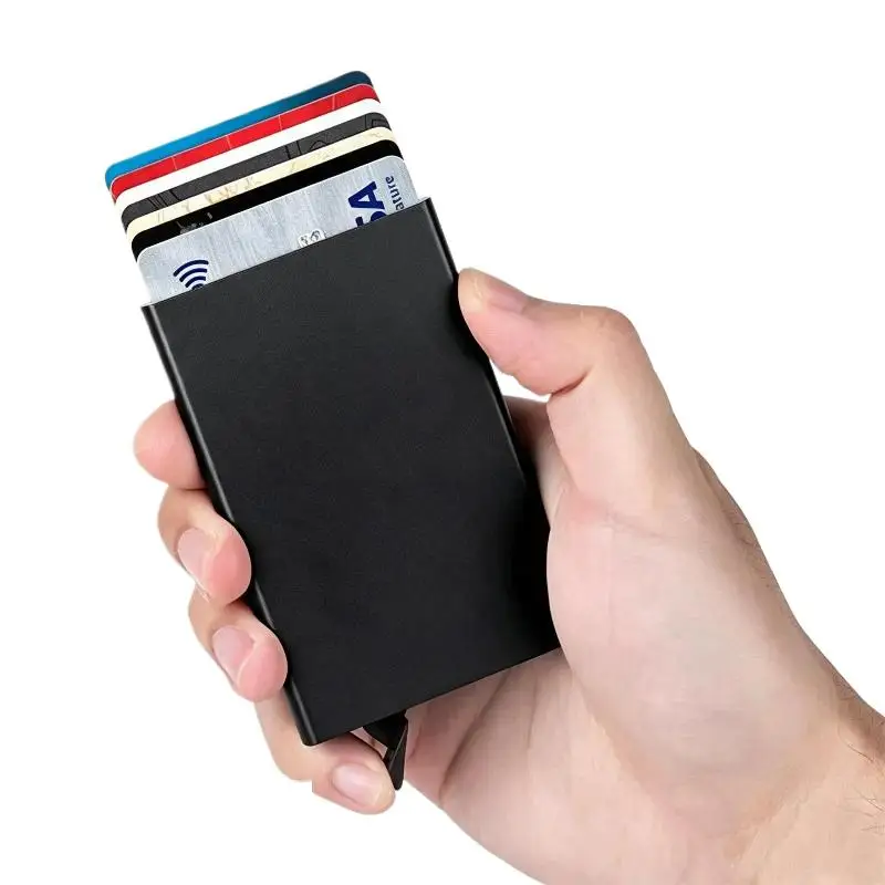 Sleek Minimalist Metal Wallet - Slim Black Card Holder
