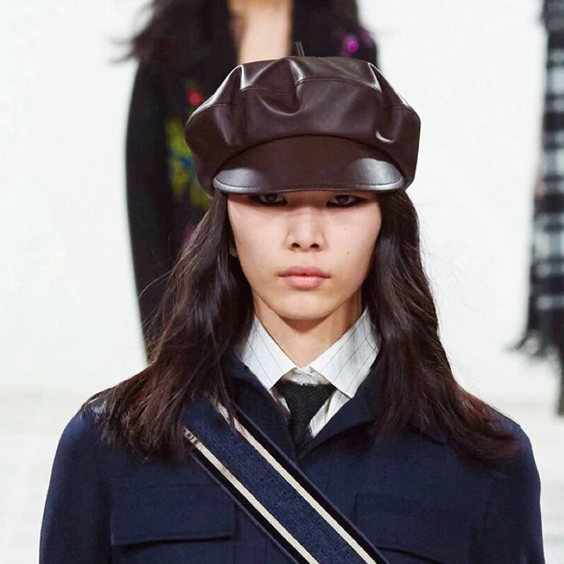 Genuine Leather Soft Hat Autumn Winter Women Beret Stylish Fashion Outdoors Sport Keep Warm Hat Baseball Cap Pumpkin