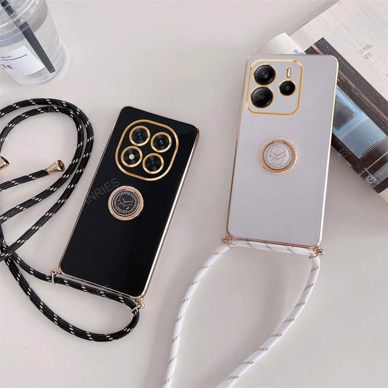 Luxury Plating Ring Holder Crossbody Lanyard Phone Case – Elegant Back Cover
