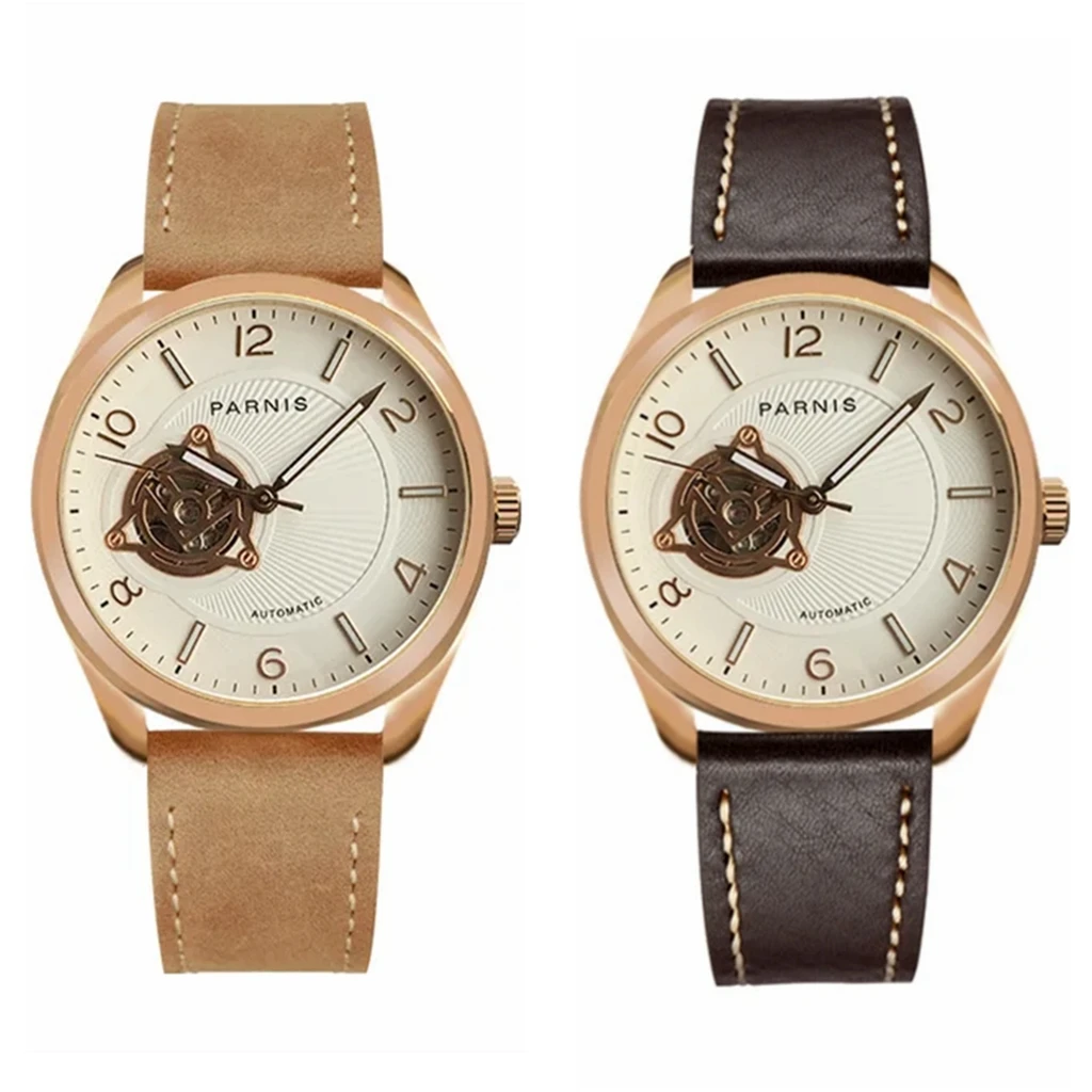 

Parnis 42mm Black/White Dial Luminous Mechanical Automatic Men's Watches Leather Strap Sapphire Crystal Watch