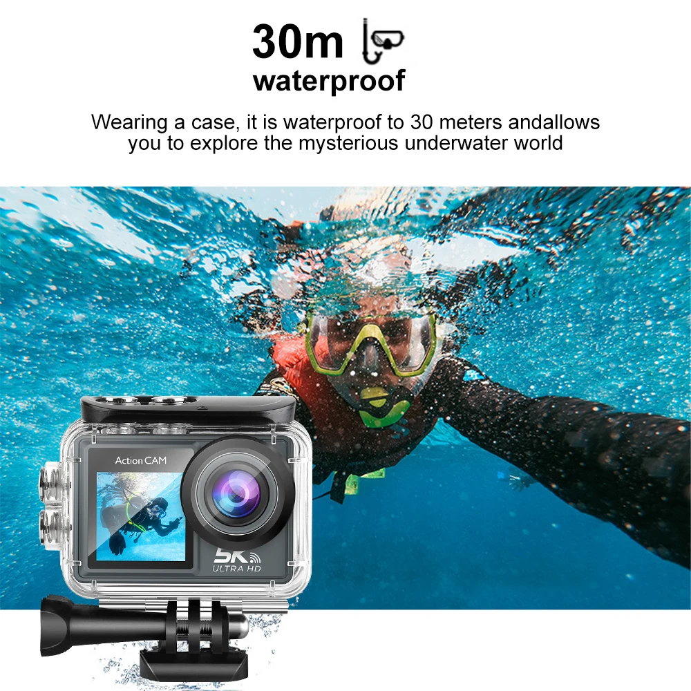 5K Action Camera 4K60FPS Dual IPS Touch LCD WiFi 170° DVR Action Cam 30M Waterproof 5X Zoom Sports Camera With Remote Control 4
