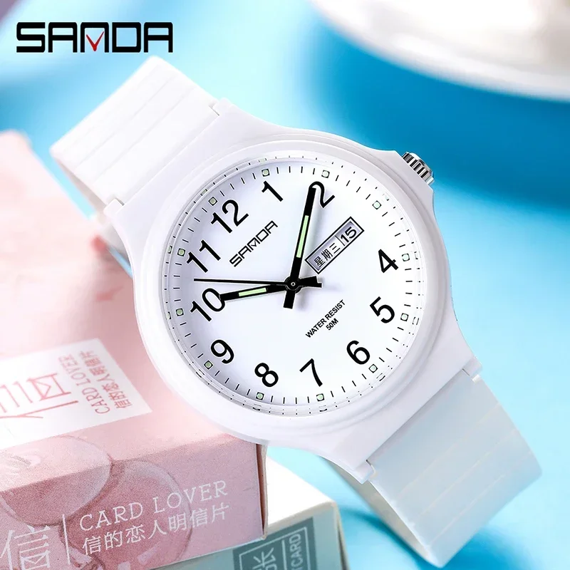 SANDA 6060  Simple Black White Waterproof Watch Clock Reloj Top Brand Calenda Quartz Watch Minimalism Style Ladies Wristwatch 2