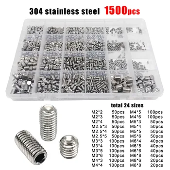 500/1500X M2 M2.5 M3 M4 M5 M6 M8 DIN916 304 Stainless Steel Black Hex Hexagon Socket Allen Cup Point Grub Bolt Set Screw Kit Box 1