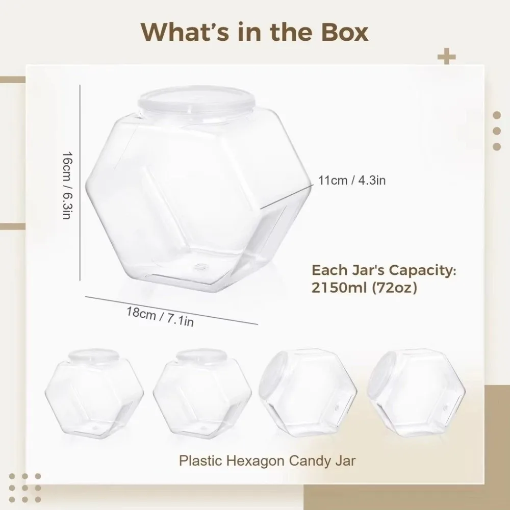 Portable Hexagonal Candy Cookie Jar Plastic with Lid Packaging Jars Clear Sealed Food Storage Container Countertop Organizer