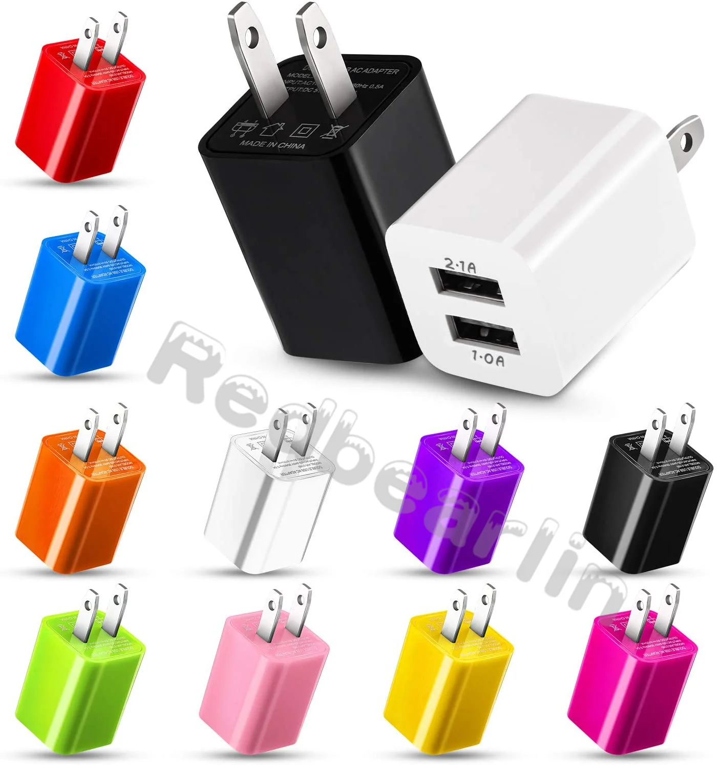 

10pcs Colorful Dual USB Ports 2.1A US USA AC Home Travel Wall Charger Plugs For Iphone 6 7 8 X Xr Samsung Android phone mp3