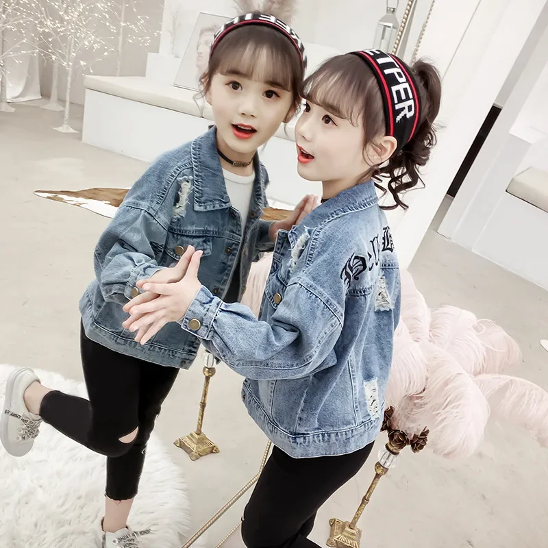 

2024 Fashion Children Denim Coat Outerwear Baby Girls Denim Jacket Kids Girls Jean Outfits Teenager Girl Cartoon Denim Coat 4-14