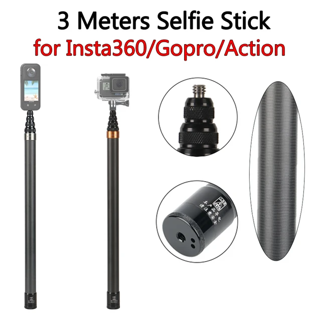 Perche à selfie en fibre de carbone 3M pour Insta360 ONE X/X2/bery/R/RS,  Gopro 9/10/11, mini caméra d'action, connecteur à vis 1/4 pour DJI Action 4  - AliExpress