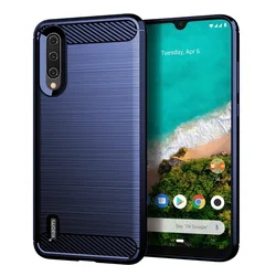 Premium Soft Silicone Protective Back Cover with Carbon Fiber Design for Mi A3 (Blue)