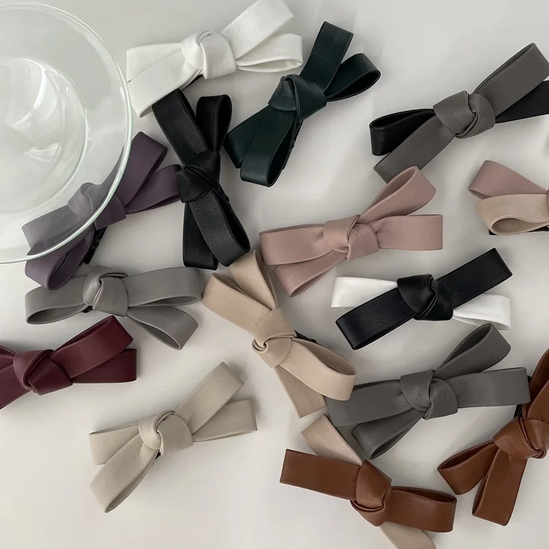 

High quality PU Hair Bows for Women Korean Solid color Hair Clip for Girl Hair Accessories wholesale casual hair Clips