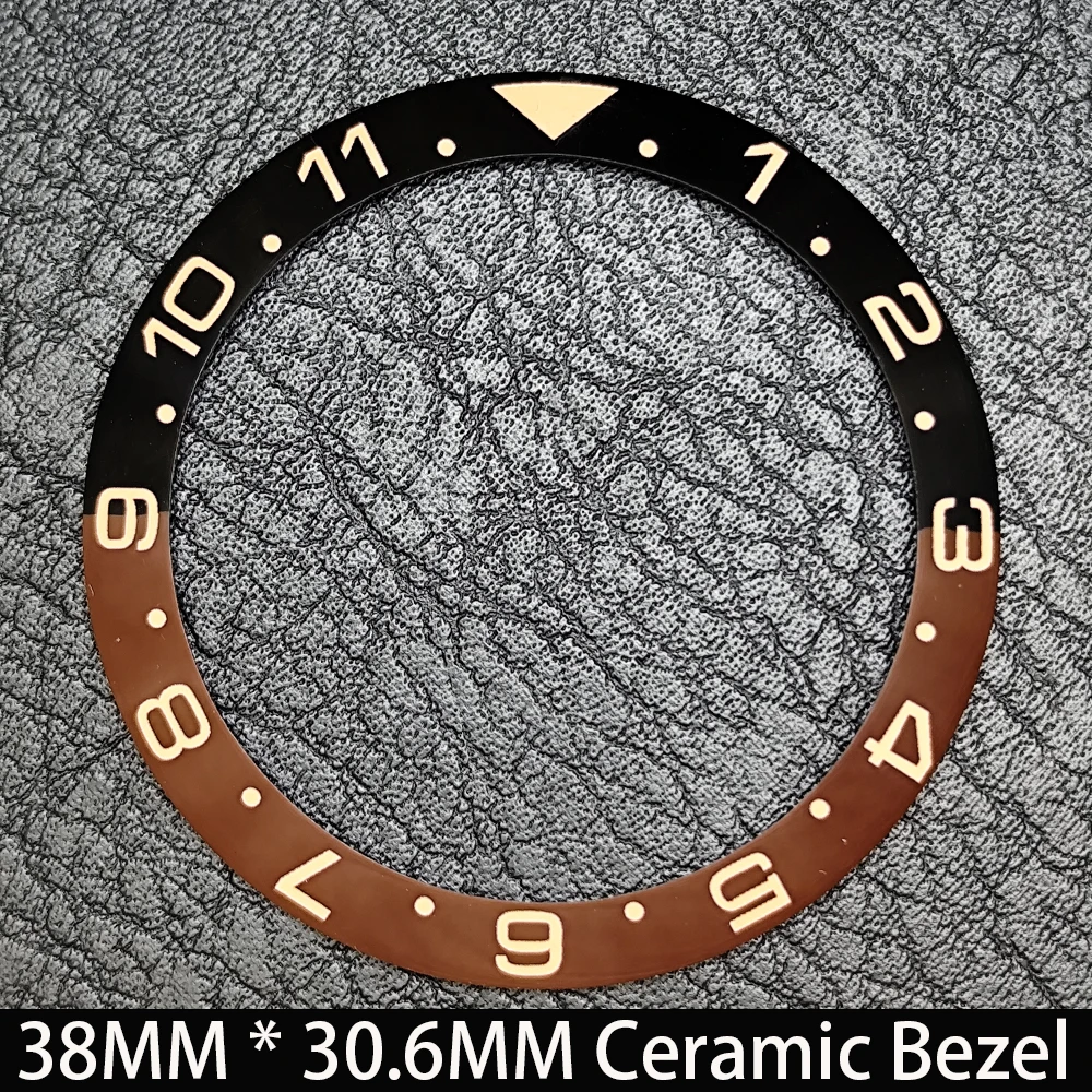Elegant Blue Luminous Bezel GMT and Diving Watch Insert, Sloping 38mm x 30.6mm Ceramic/Aluminum