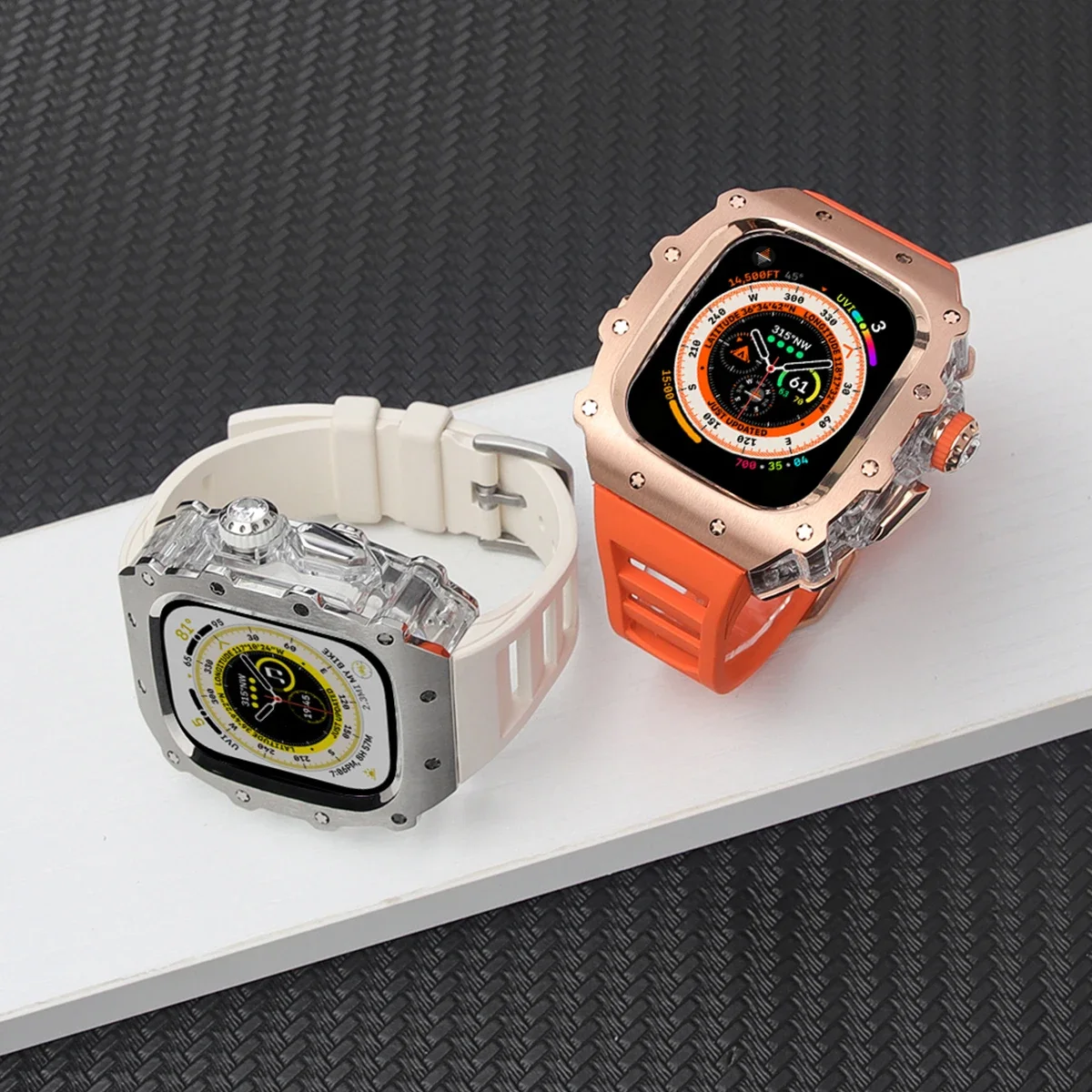 애플 워치용 럭셔리 수정 키트, 울트라 2, 49mm 스테인레스 스틸 케이스, 아이워치 9, 8, 7, 6, 45mm, 44mm, 크리스탈 단추 스포츠 밴드