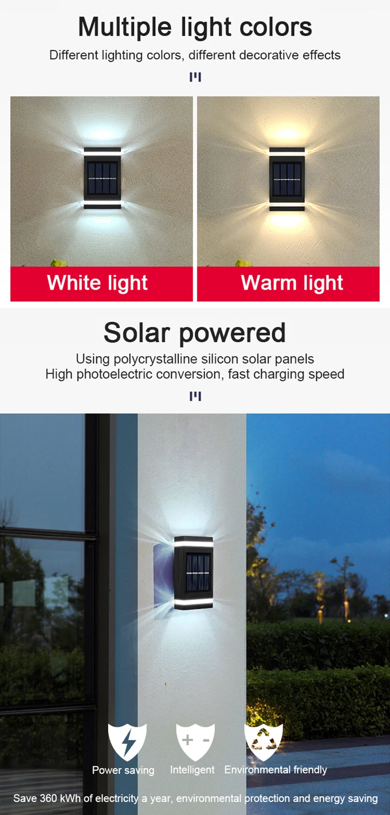 solar flood lights outdoor Solar Wall Light Outdoor Waterproof Wall Washer Garden Light Up and Down Luminous Lighting Stairs Fence Sunlight Lamp decorative solar lights