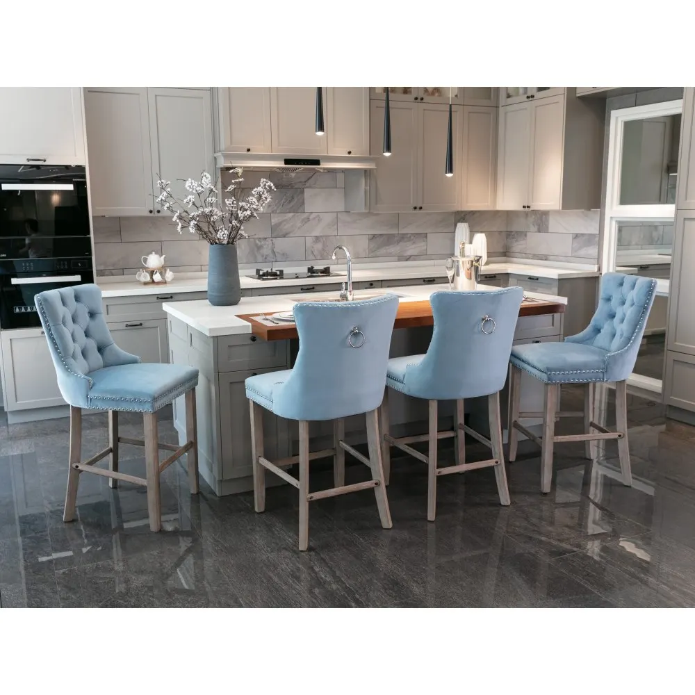 Moderne, luxuriöse, mit Samt gepolsterte Barhocker – getuftete Esszimmerstühle mit Knöpfen, bequeme Kücheninselhocker im Freizeitstil – Detail 40