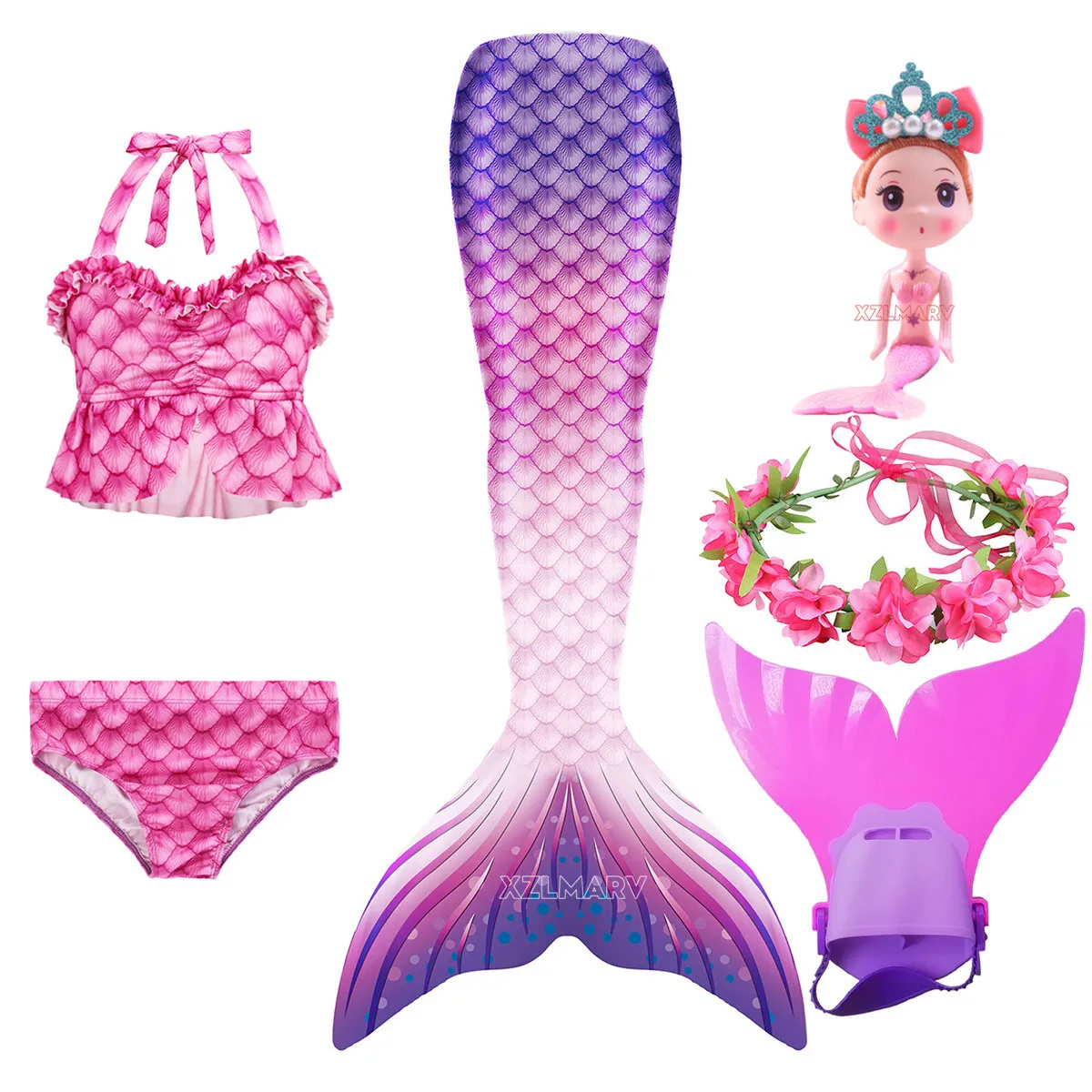 Mermaid tails Little Mermaid Tail Costume Swimwear Monofin Bikini Bathing Girls' Swimsuit Tails Swimming Cosplay Add Fin