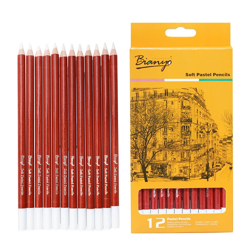 Like it Bianyo 12Pcs Professional Soft Medium Pastel Pencil Wood Black