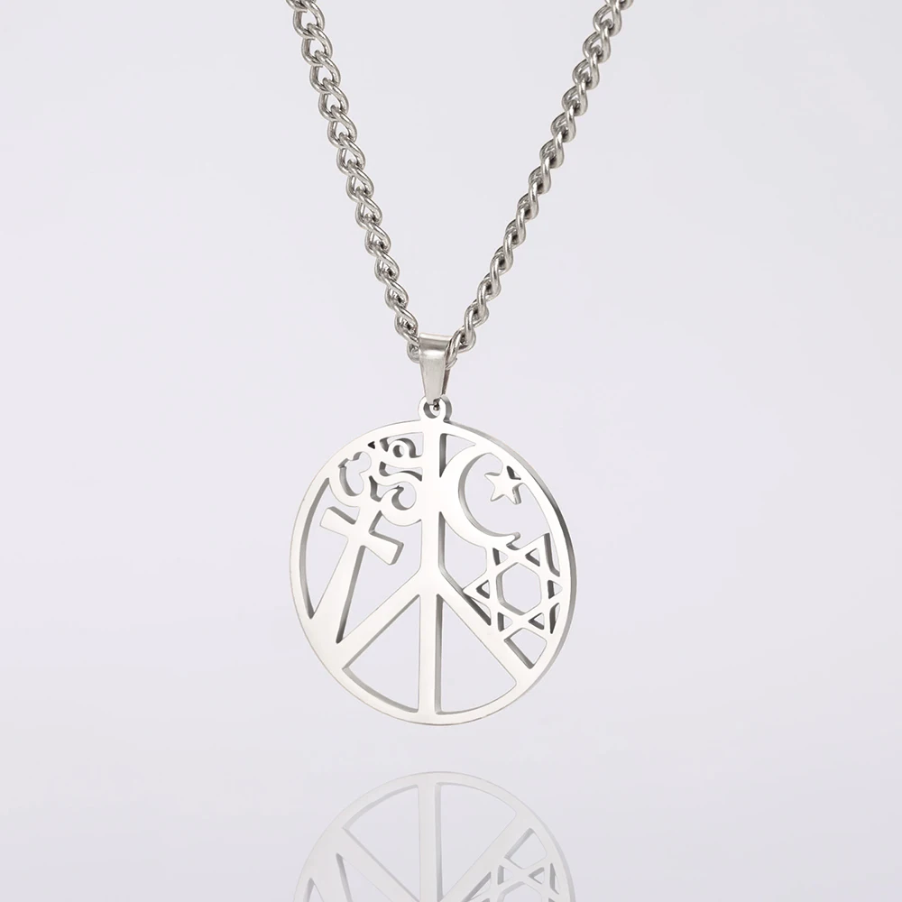 Dawapara Friedens zeichen Harmonie und Koexistenz Halskette Stern von David Hexagramm Kreuz om religiösen Symbol Edelstahl Schmuck – Detail 20