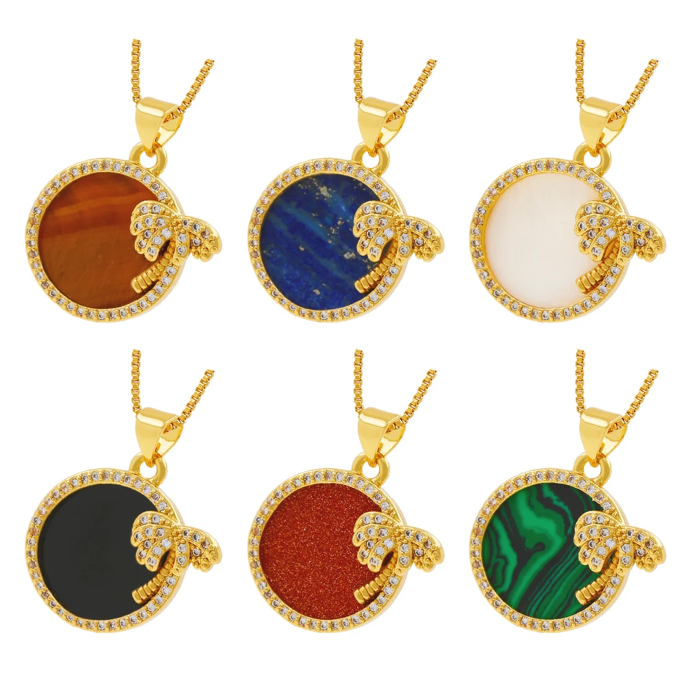 

5 шт. Новые поступления, тигровый глаз, ракушки, агат, кокосовое дерево, Круглый Кулон, Ожерелье для женщин и мужчин, ювелирные изделия, оптовая продажа