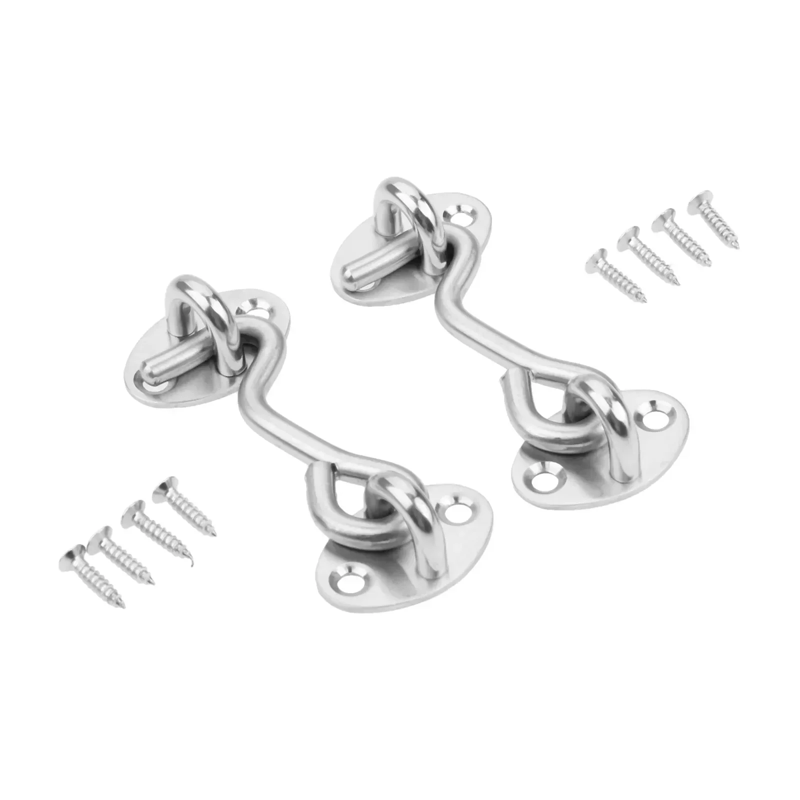 2Pcs Cabin Door Window Hook and Eye Latch Lock Shed Gate Catch Silent Holder with Screws Stainless Steel 3/4/6/8/10/12/14/16inch