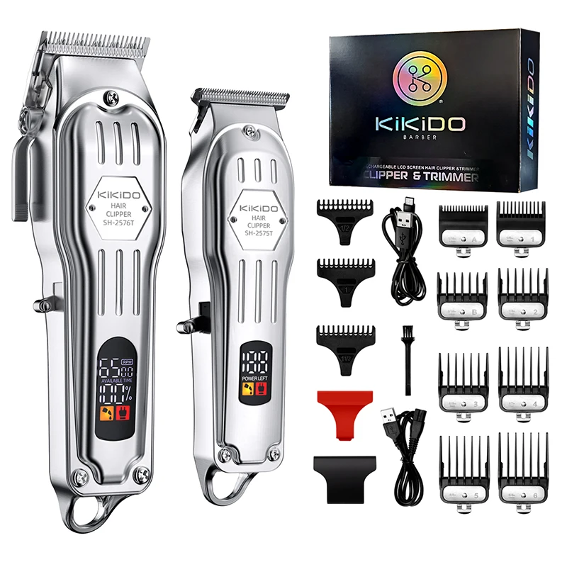 2 in 1 Full Metal Combo Kit Barber Hair Clipper for Men Professional Electric Beard Hair Trimmer Rechargeable Haircut Hair Clipper