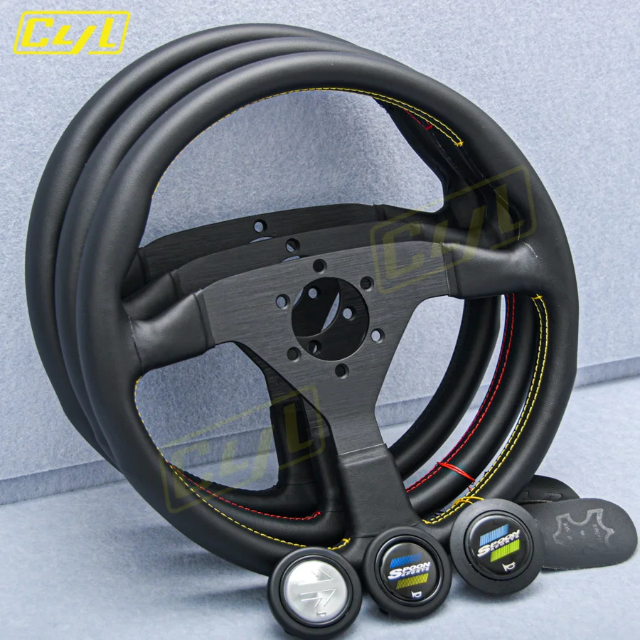 JDMNapaLeatherSpoonSteeringWheel14inch350mmFlatCornRacing