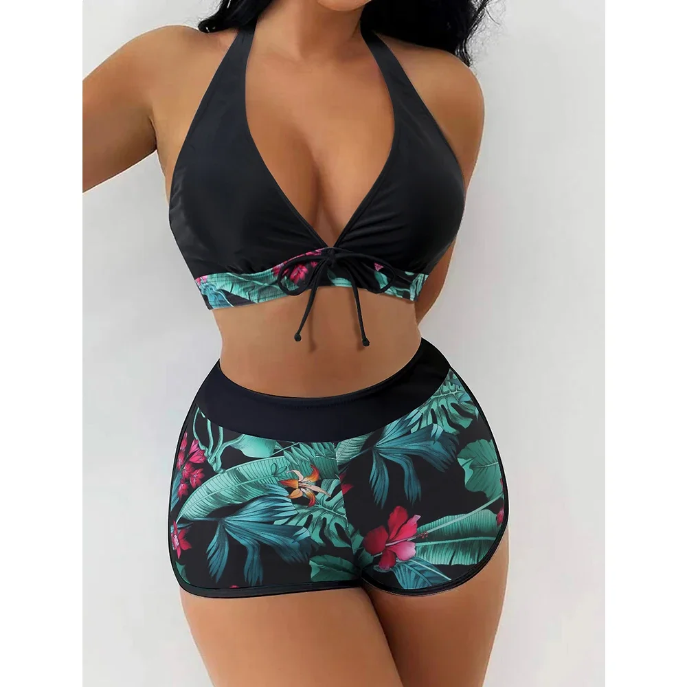 Sexy Triangle Bikini Set Women's Two Pieces Swimsuit Hanging Neck Cross Split Swimwear Color Matching Brazilian Bathing Suit