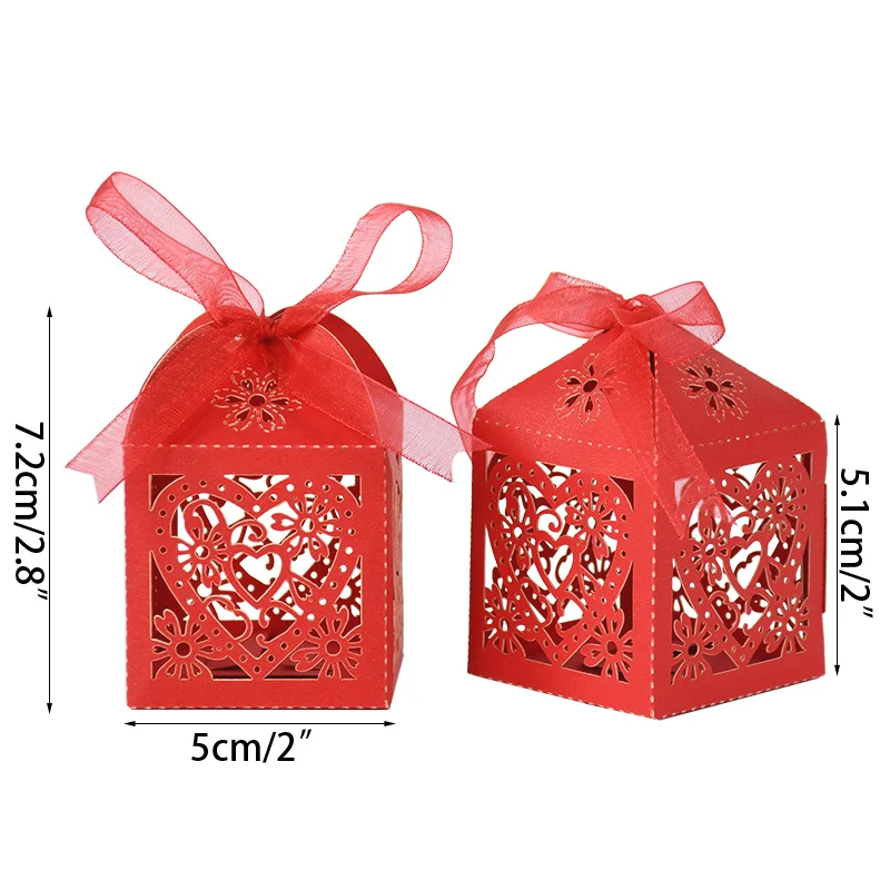 50Pcs Hollow Design Heart Flowers Pattern Candy Boxes Gift Box Baby Shower Kids Birthday Decoration Candy Boxes Wedding Favors 