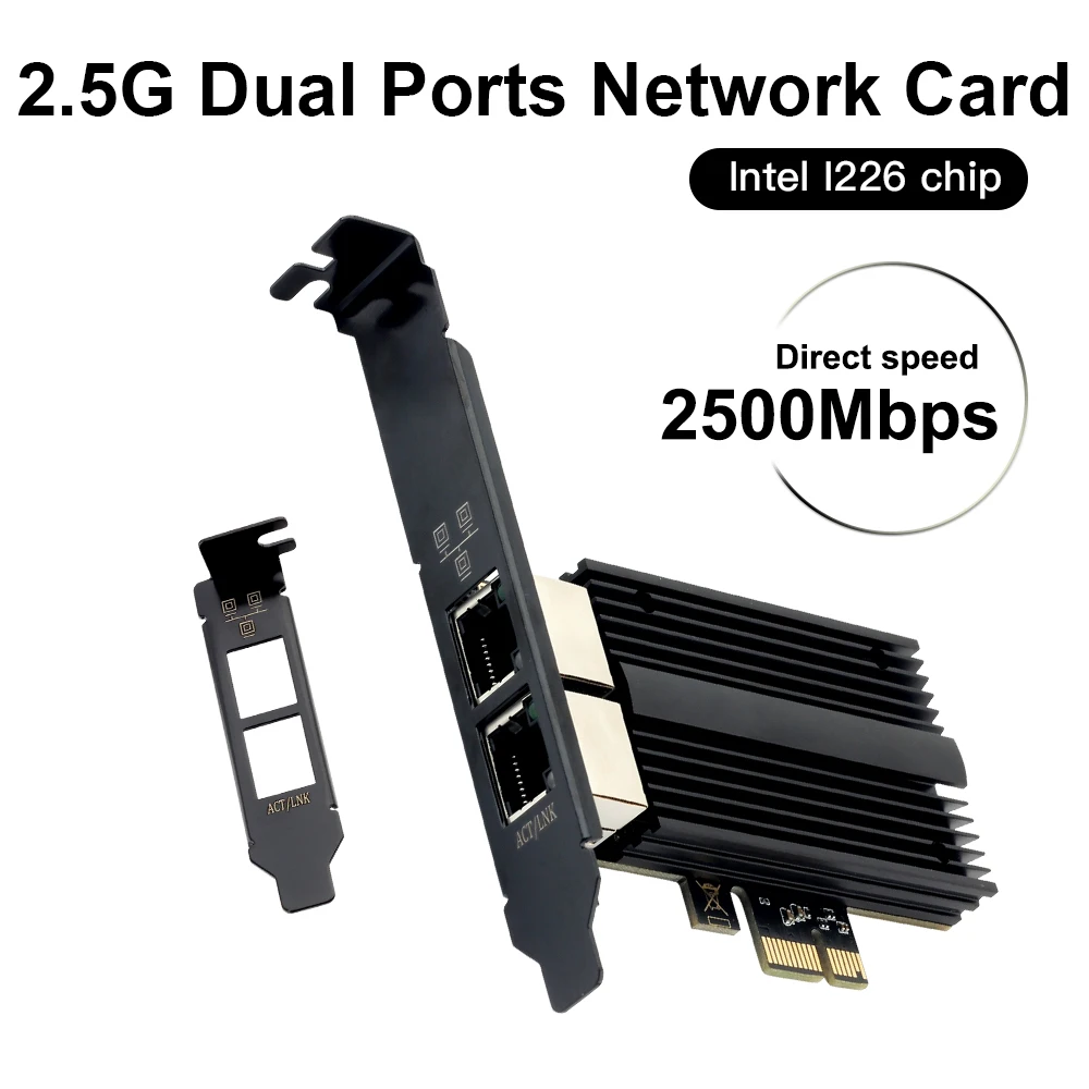 Dual-port 2.5g Pcie para Rj45 Adaptador Intel I226 Chipconjunto 2500 1000 100mbps Placa de Rede Gigabit Ethernet Pci Express para Desktop