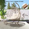 Outdoor Egg Swing Chair with Stand, 2 Person Patio Swing Chairs with Thick Cushions and Pillows, Wicker Double Egg Chair Swing 3