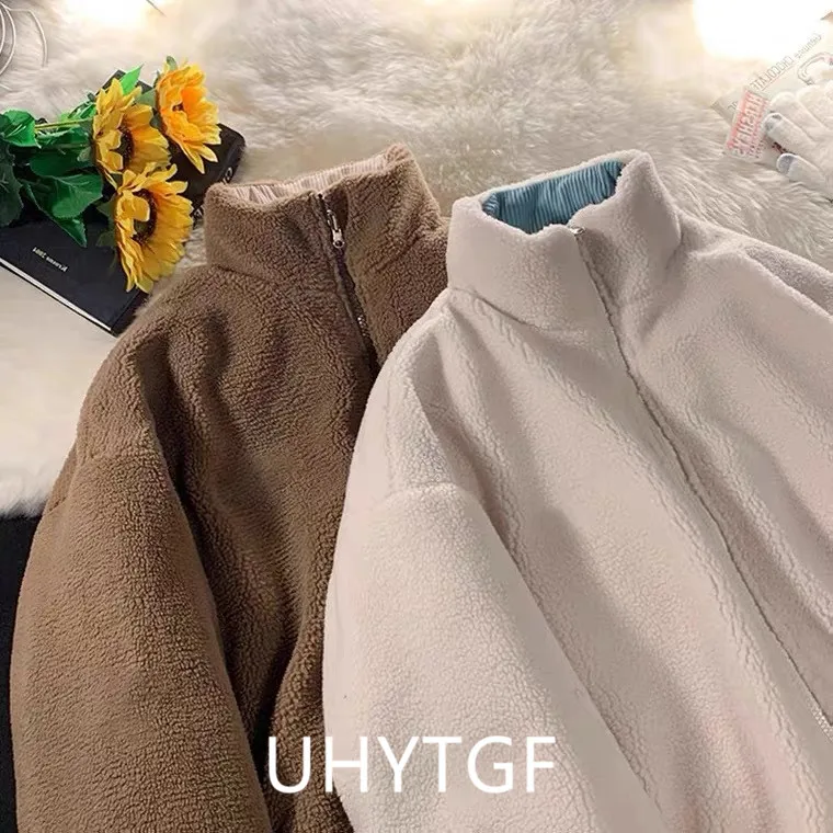 Winter Lamb Wool Coat Women Parkas Double Sided Corduroy Coat Plush Thick Warm Cotton Jacket Female Outerwear Short Jackets 2755