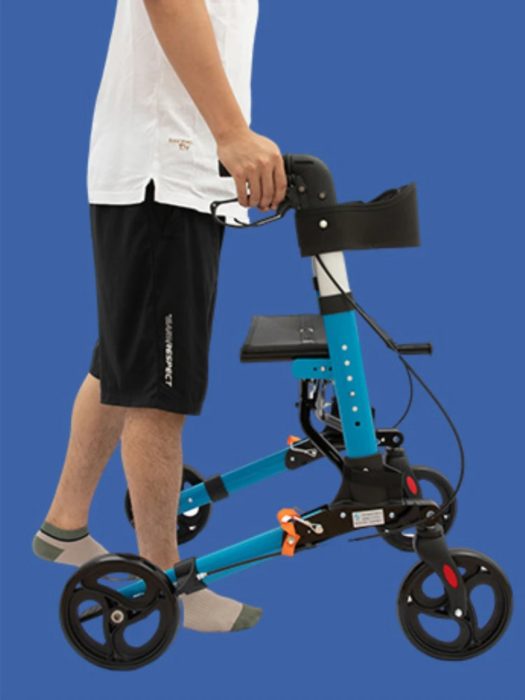 Elderly Walking Cart Disabled Bone Folding Walker Outdoor Aluminum Alloy Push Cart Multi-functional Four-wheeled Shopping