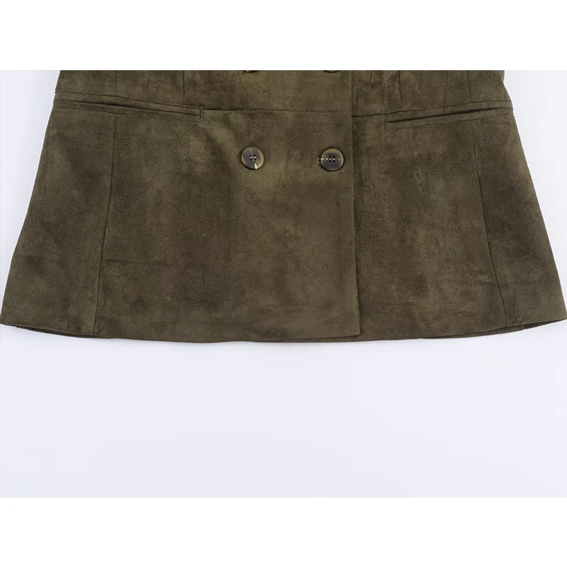 2025 Vintage Women's Faux Suede Blazer Jacket Double-Breasted Blazers Autumn Winter Casual Coat Female Loose New Outerwear