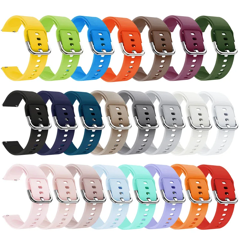 Versatile Silicone Smartwatch Band - 20mm/22mm Strap, Multiple Color Options