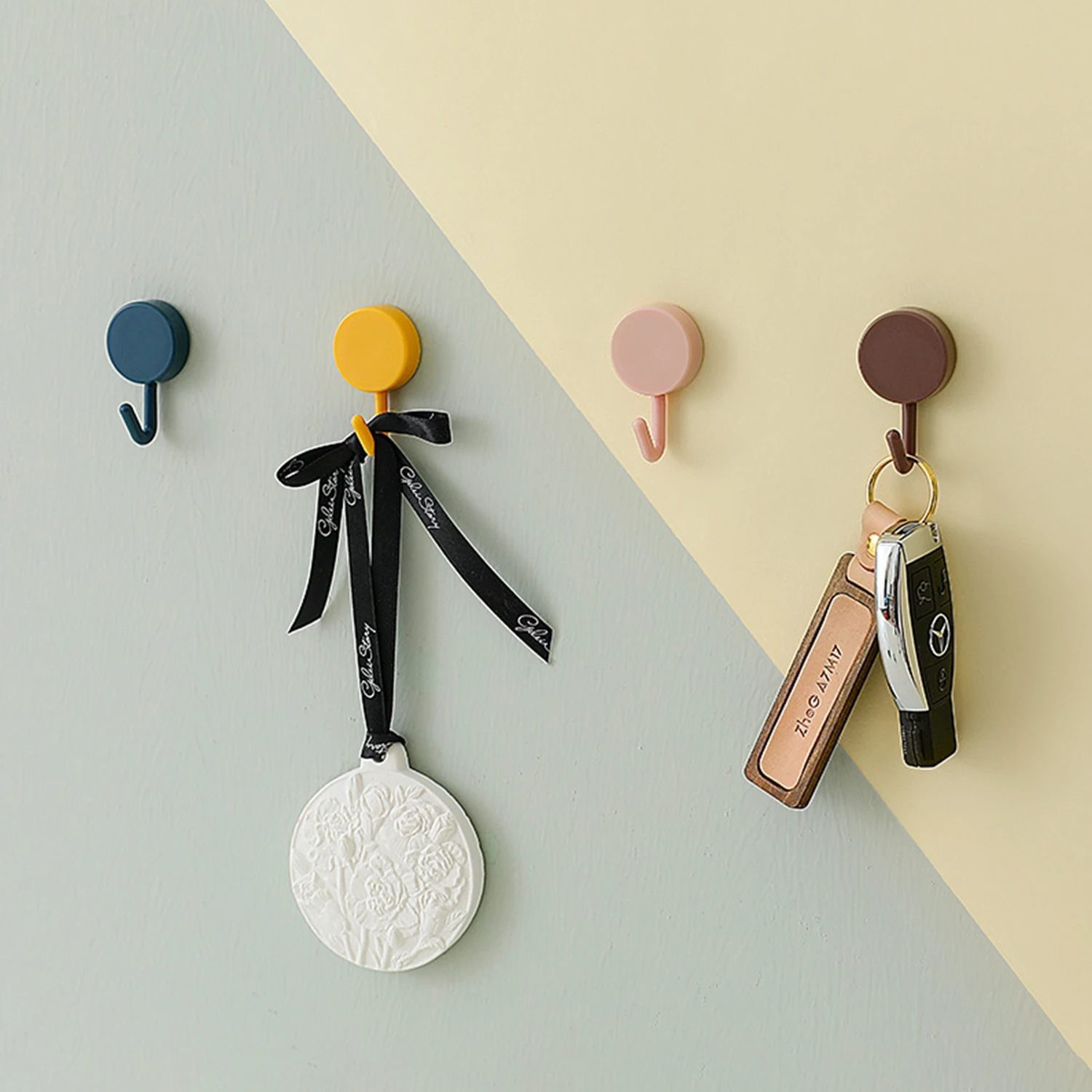 Set of 10 Colorful Round Self-Adhesive Wall Hooks for Home Décor and Organization