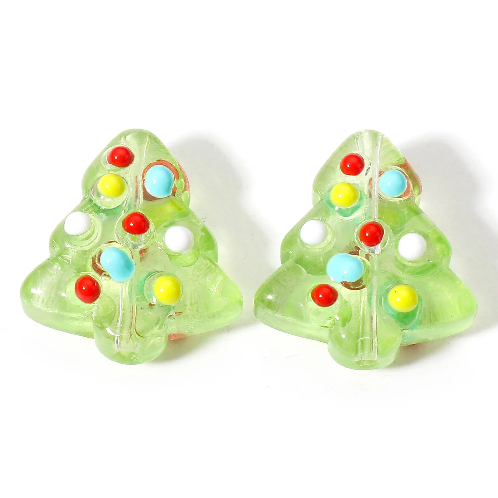 2 Stück Lampwork Glasperlen Weihnachts baum mehrfarbige Emaille Perle für DIY Charm Schmuck machen ca. 16mm x 15mm, Loch: ca. 1mm – Detail 12