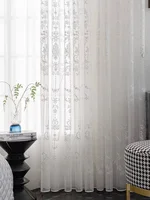 Sheer Curtains White Embroidered Floral Voile Drapes for Living room, Bedroom 3