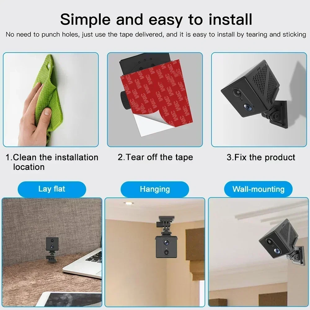 PEGATAH 5MP 4G Mini Camera Indoor Night Vision Surveillance Security Monitoring Rechargeable 3000mAh Battery Powered Home Cam