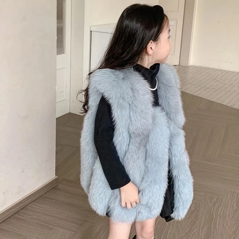 LuxuryChildrenFurVestWinterThickerWarmNaturalFoxFurJackets