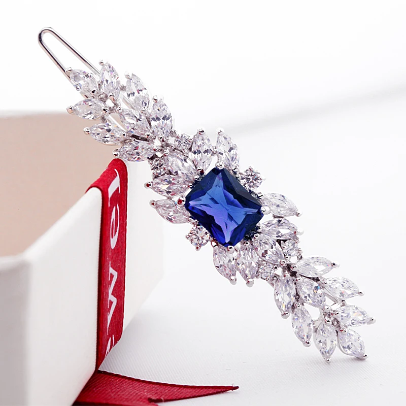 LUOTEEMI New Fashion Sweet Rainbow Color Hair Clips Pins AAA Cubic Zironia Hair Barrettes For Women Wedding Bridal Hair Jewelry