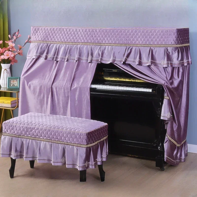 Household Dustproof Piano Cover Full Package Thickened Split Piano Case Simple Rural Cotton Fabric Velvet Bench Covers