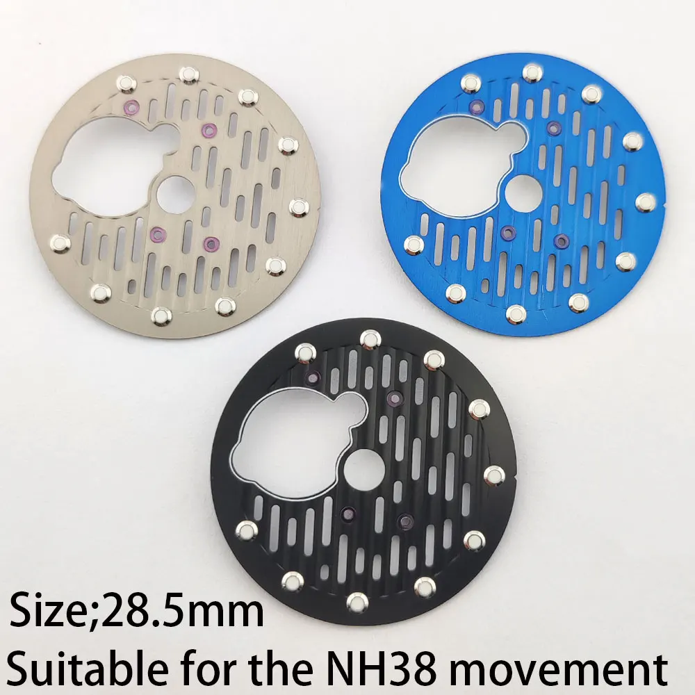 28.5mm dial NH38 watch dial hollow blue/black/gray suitable for NH38 movement watch replacement accessories