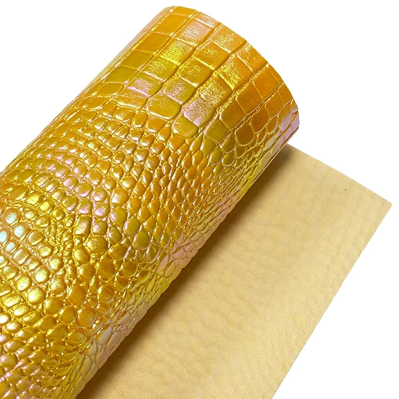 Description Picture 3 of itemRainbow Crocodile Embossed PU Vinyl Faux Leather Fabric For Making Shoe Bag earrings Hair Bow Synthetic leather 46x135cm Roll