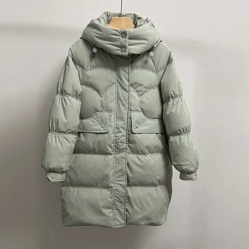 Mid Length Down Jacket Winter Hooded Fashion Bread Jacket Silhouette Women Jacket