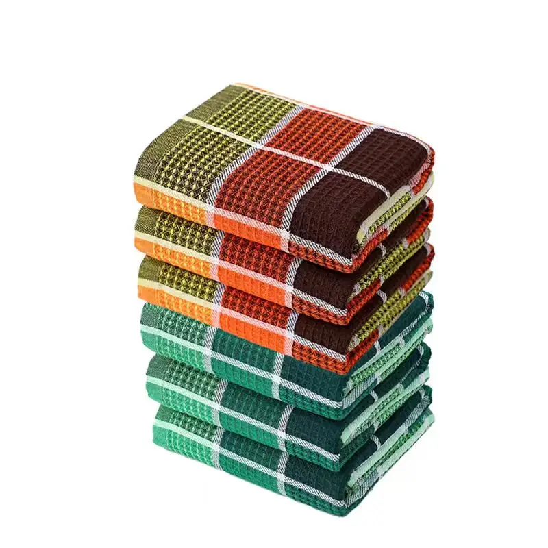 Set of 6 Soft and Absorbent Plaid Kitchen Towels - Stylish, High-Quality, Multi-Functional Dishcloths for Drying and Home Cleaning