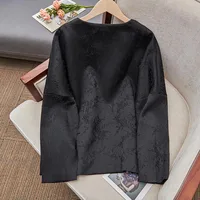Fashionable Chinese Style Jacquard Shirt Jacket Women's Top Round Neck Long Sleeve Lace-up Buckle Vintage Loose Blouse Coat - Image 3
