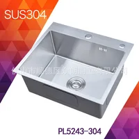 อ่างล้างจานสแตนเลส 304 ทำมือ อ่างเดี่ยว ขอบหนา อ่างล้างจานครัวแบบตั้งโต๊ะ ผิวปัดเงา ขนาด 50 * 40 2