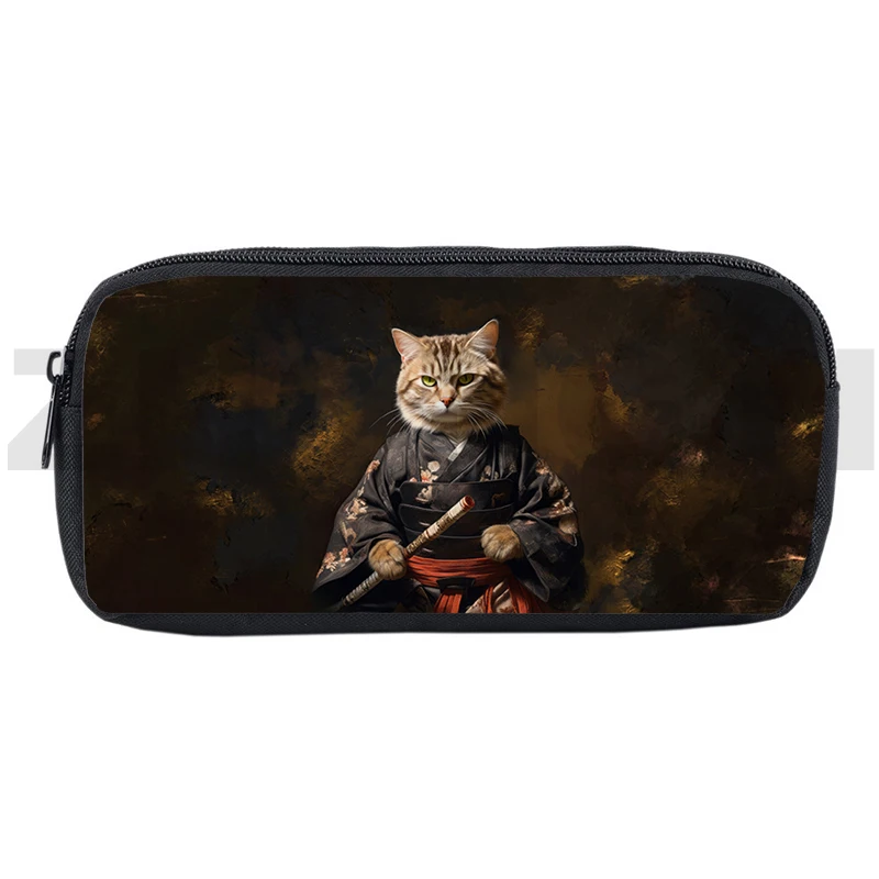 Cartoon Samurai Cat 3D Pencil Case Big Anime Cosmetic Bag Makeup Box Canvas Toiletry Bag Kid School Supplies Cancelleria Pen Bags