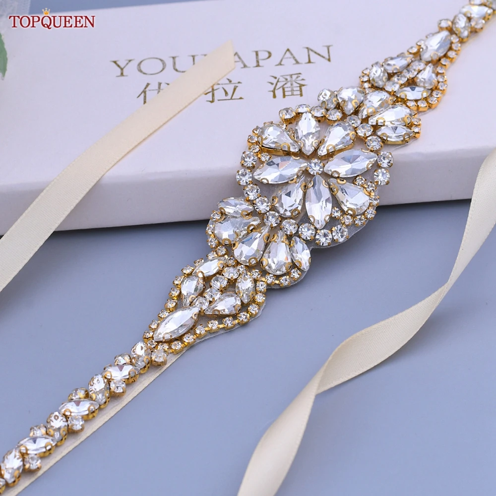 Bridal Waistband TOPQUEEN S489 for Women Party Evening Wedding Dresses Sparkly Rhinestone Applique Sash Brides Femal Accessories